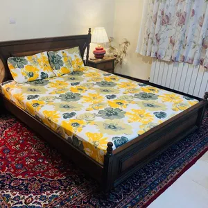 سرویس ملحفه مدل کشدار تخت دونفره طرح گل آفتابگردان 2 نفره 3 تکه