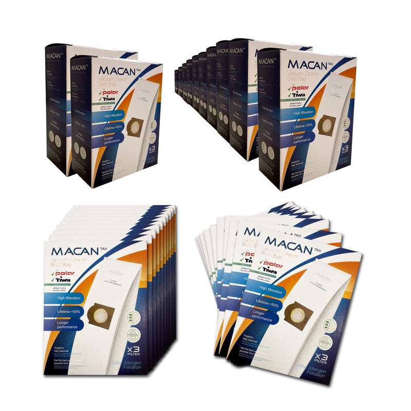پاکت جاروبرقی ماکان کد 01 مجموعه 32 عددی بسته 3 عددی مناسب برای جاروبرقی های سطلی پلار و تیوا
