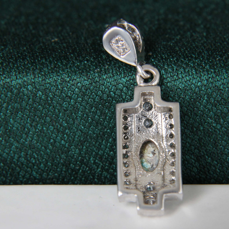 آویز گردنبند نقره زنانه مدل فیروزه نیشابور آبکاری رادیوم کد PKR_394