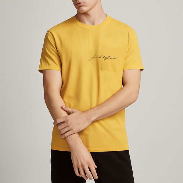تی شرت آستین کوتاه مردانه جک اند جونز مدل ساده جیب دار کد Olympus12180662 رنگ زرد