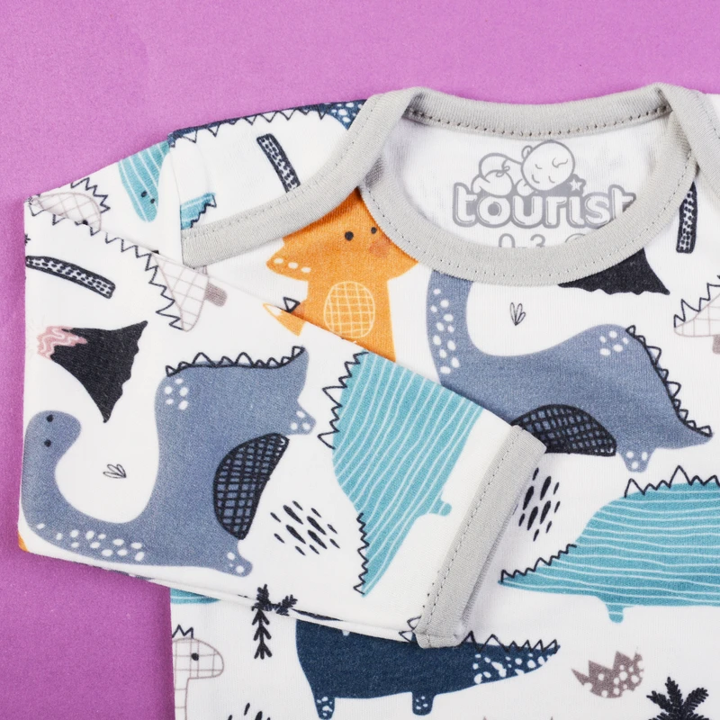 عکس شماره 4 : ست بادی آستین بلند و شلوار نوزادی مدل دایناسور