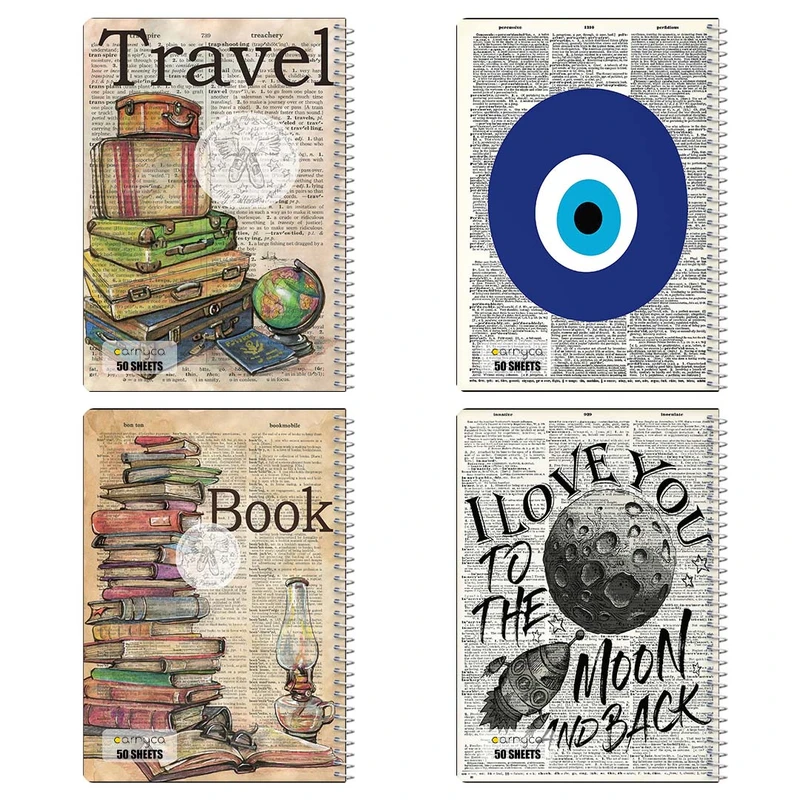 دفتر نقاشي 50 برگ کارنيکا طرح روزنامه وینتج Vintage Newspaper کد 93022 مجموعه 4 عددی