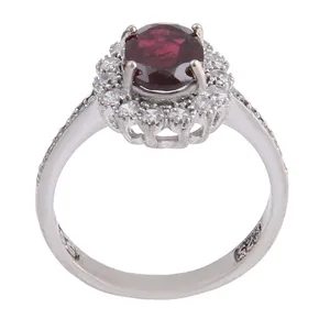 انگشتر نقره زنانه بازرگانی میلادی مدل یاقوت سرخ نگین برلیان قالب جواهری کد AWR_1300