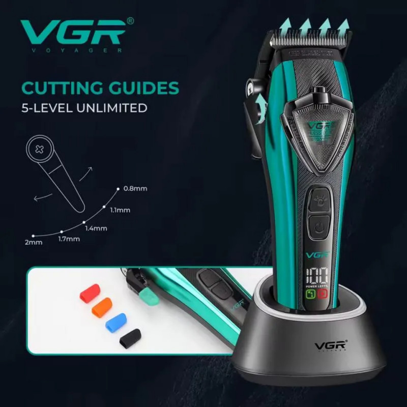 ست ماشین اصلاح موی سر و صورت شارژی وی جی ار مدل V-884 s2 مجموعه 2 عددی وزن 500 گرم با باتری قابل شارژ و صفحه نمایشگر LED