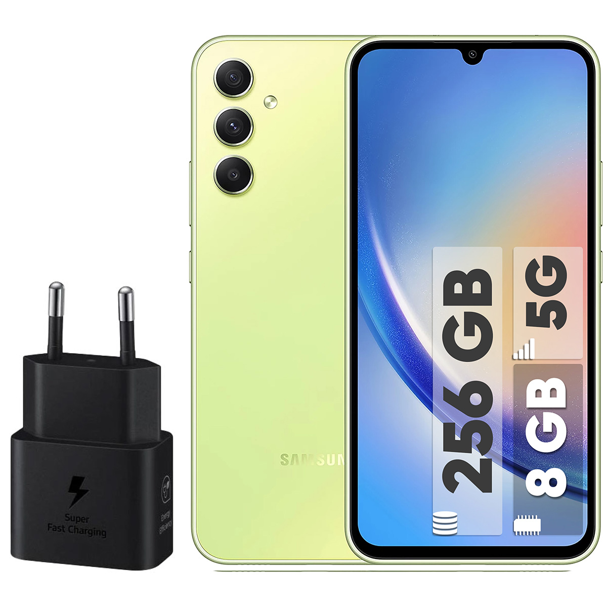 گوشی موبایل سامسونگ مدل Galaxy A34 5G دو سیم کارت ظرفیت 256 گیگابایت و رم 8 گیگابایت به همراه شارژر 25وات سامسونگ