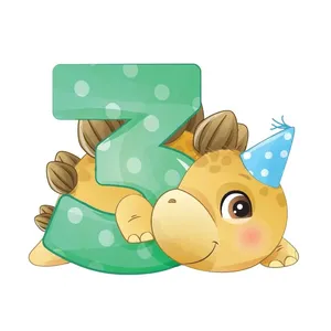 استند رومیزی تولد مدل عدد 3 طرح دایناسور فانتزی