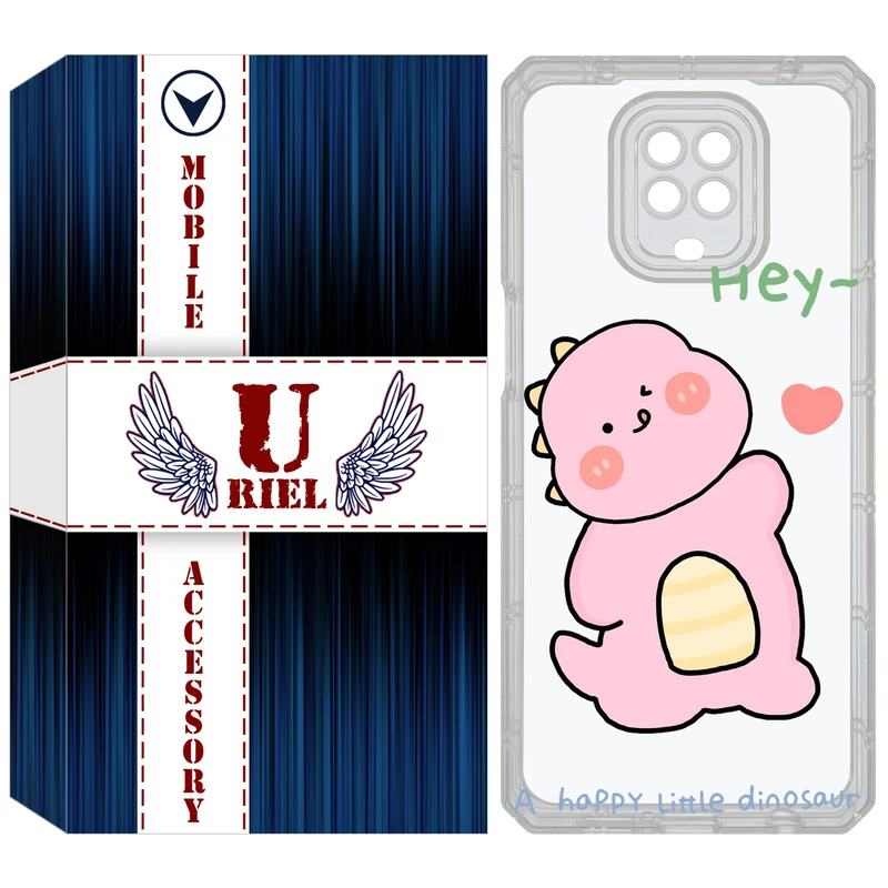 کاور یوریل مدل Clear کد 26 طرح دایناسور صورتی مناسب برای گوشی موبایل شیائومی Redmi Note 9S / Note 9 Pro / Note 9 Pro Max