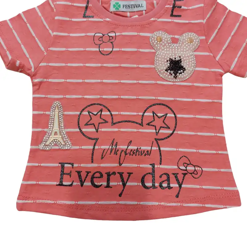 تی شرت آستین کوتاه نوزادی مدل ASH683 ایفل رنگ قرمز