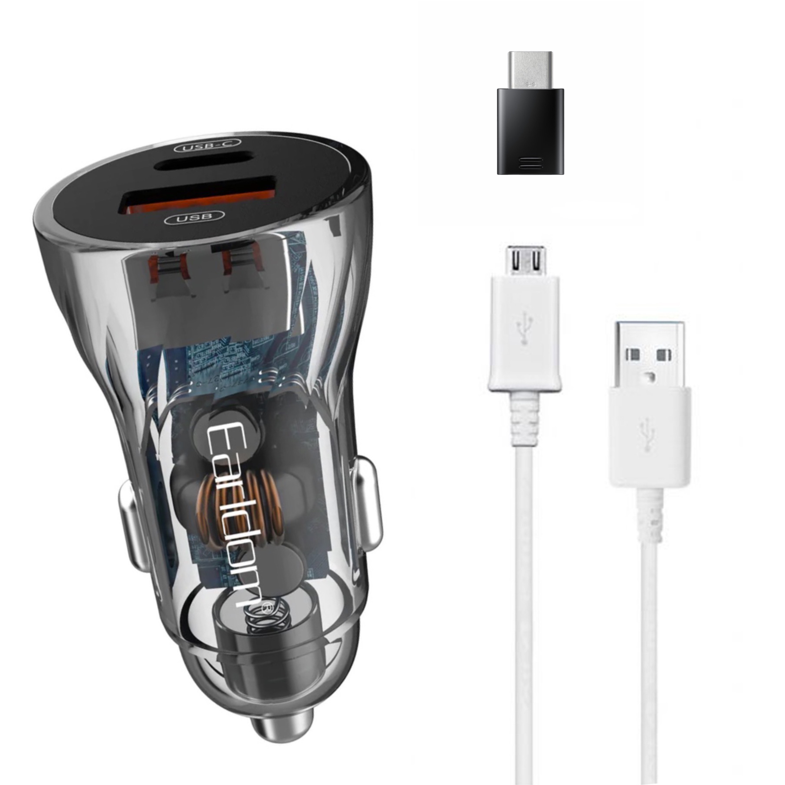شارژر فندکی 48 وات ارلدام مدل ES-CC17 به همراه کابل تبدیل USB-C / microUSB