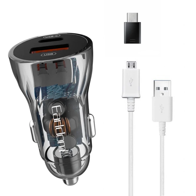 شارژر فندکی 48 وات ارلدام مدل ES-CC17 به همراه کابل تبدیل USB-C / microUSB