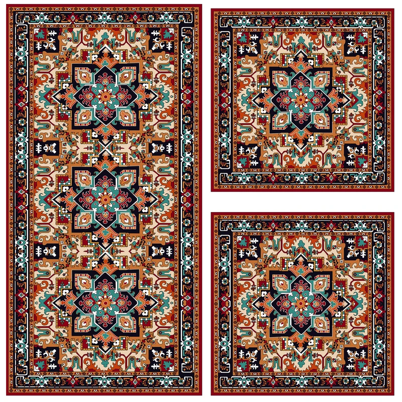 ست رومیزی  سه تکه مستطیل مربع طرح قالی کد 1001