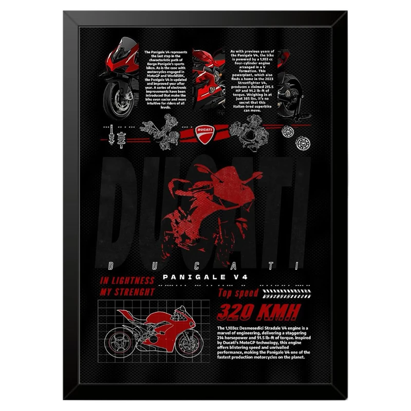 تابلو بکلیت طرح موتور سنگین دوکاتی پانیگال وی۴ Ducati Panigale V4 مدل b-po1639 فریم مشکی