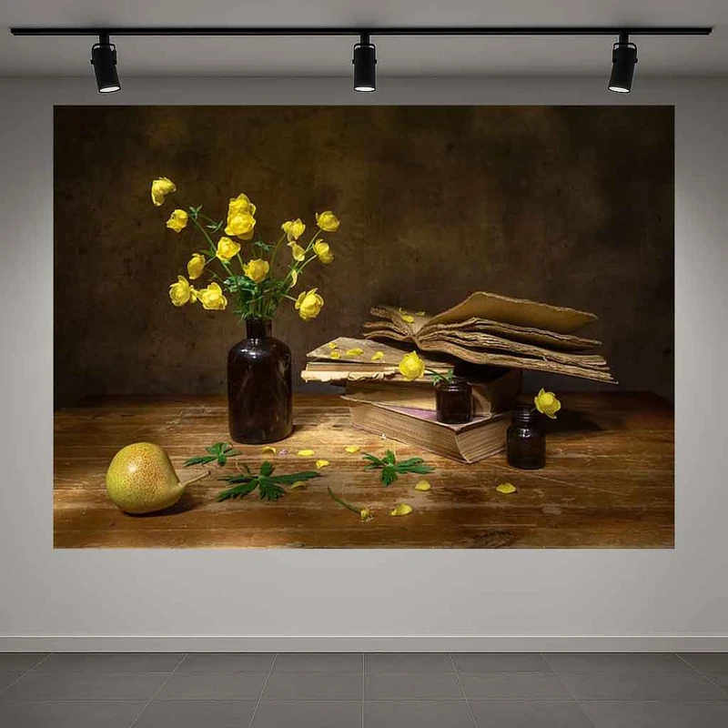 پوستر پارچه ای طرح مخمل گل مدل گل و کتاب کد PD1311889