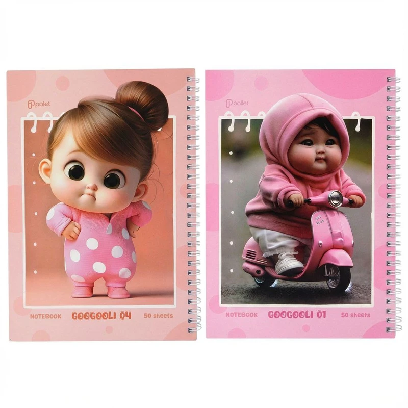 دفتر مشق ۵۰ برگ پالت طرح گوگولی سیمی گلاسه بسته ۲ عددی