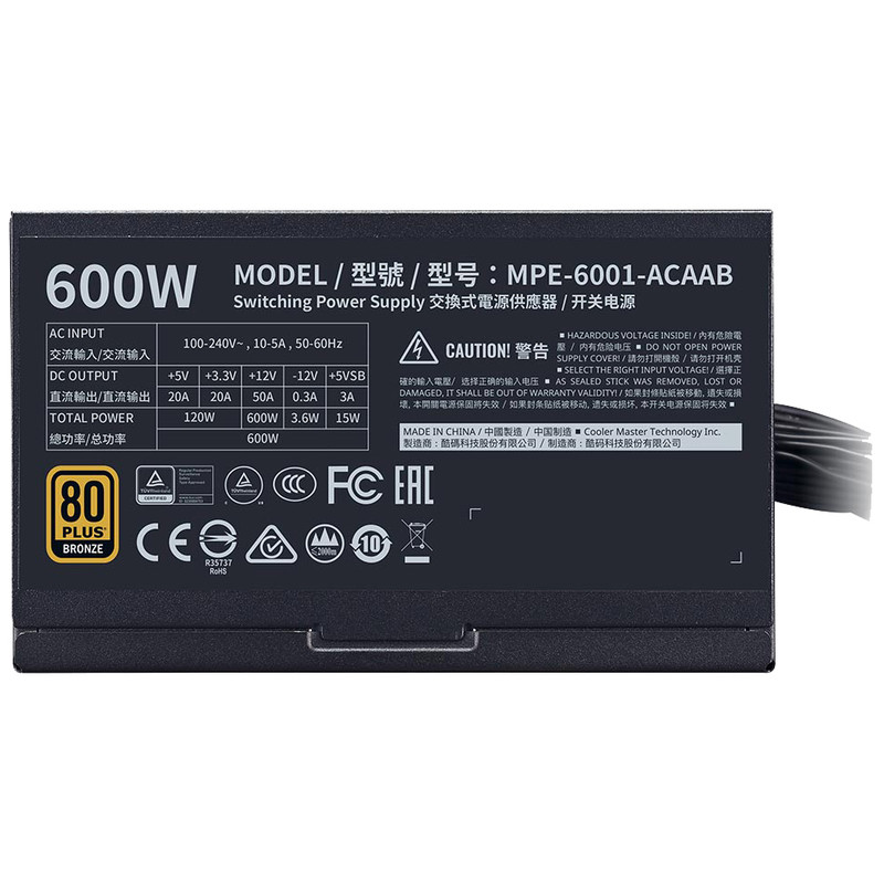 منبع تغذیه کامپیوتر کولر مستر مدل MWE Bronze 600 - V2