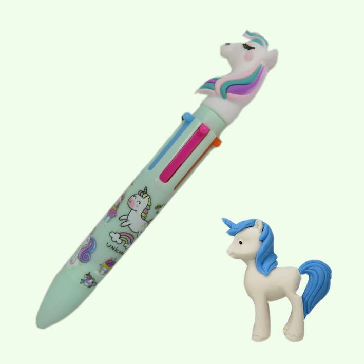 خودکار مدل 6 رنگ طرح یونیکورن به همراه پاک کن