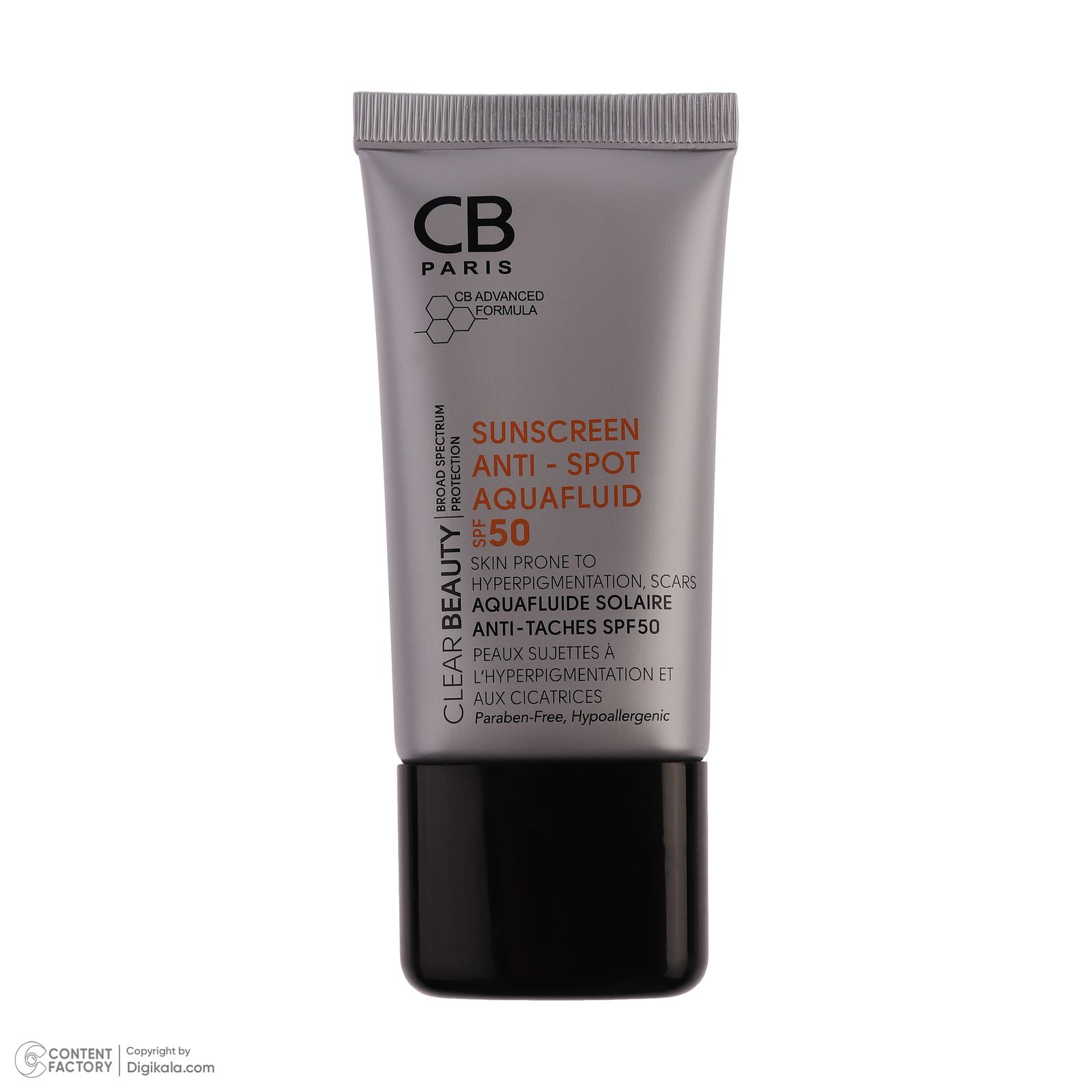 فلوئید ضد آفتاب بدون رنگ سی بی پاریس spf50 مدل Anti-Spot محافظ UVA،UVB مناسب پوست های  حساس و آکنه‌دار حجم 40 میلی لیتر -  - 2