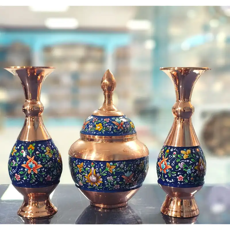 ست 3 تکه قندان و گلدان مسی مدل پرداز کد s16