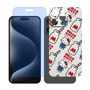 Glass Together model blue cut screen protector suitable for Apple iPhone 15 Pro Max mobile phone with cover sticker on the back of the phone