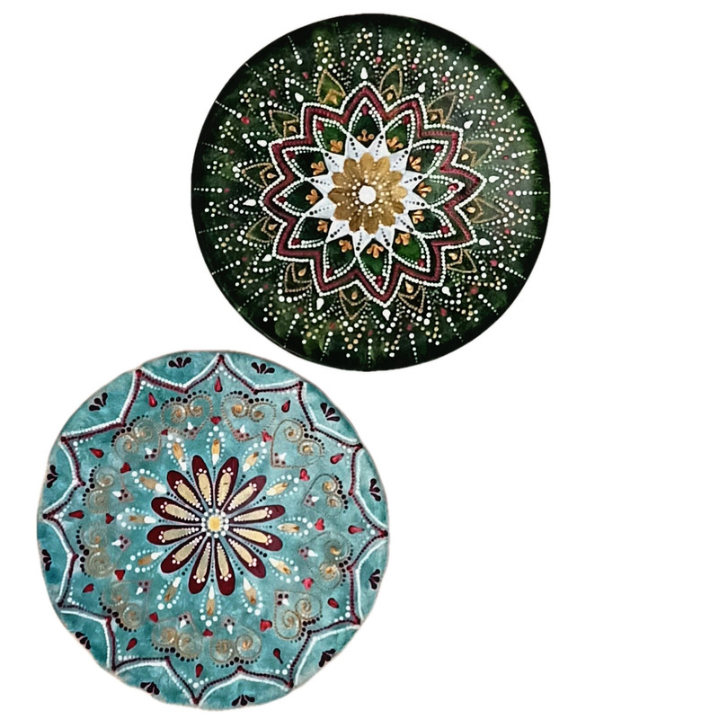 بشقاب دیوارکوب سفالی طرح فیروزه ای مدل ابر و باد کد AB2 مجموعه دو عددی