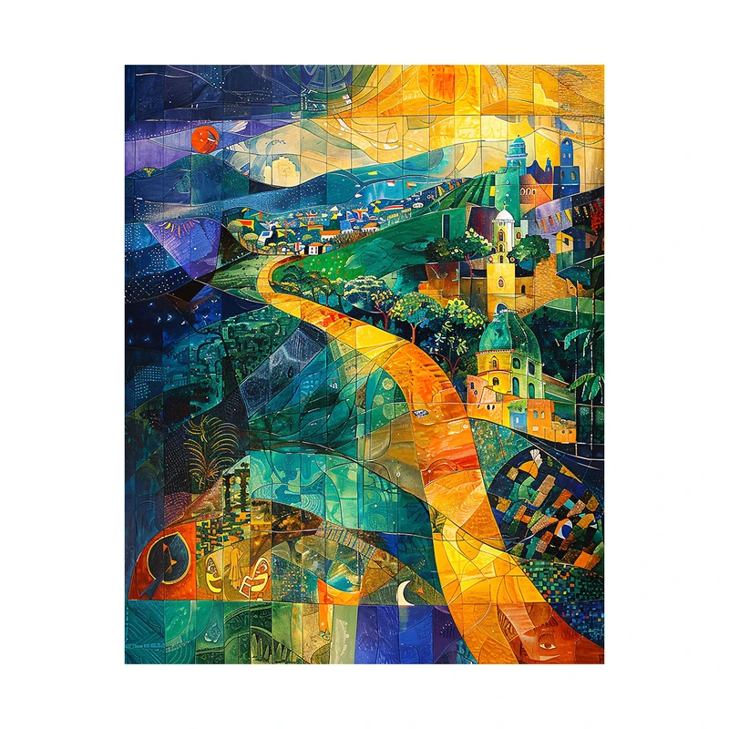 کاغذ دیواری مدل موزاییکی شهر روشن کد AR3060557