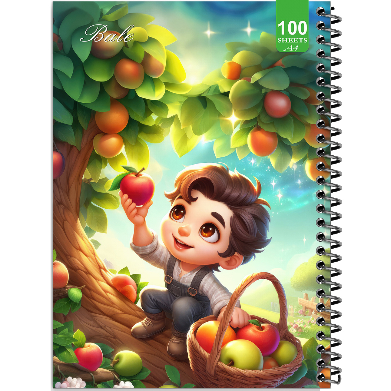 دفتر نقاشی 100 برگ بله مدل رحلی طرح فانتزی پسرانه درخت سیب کد A4-N389