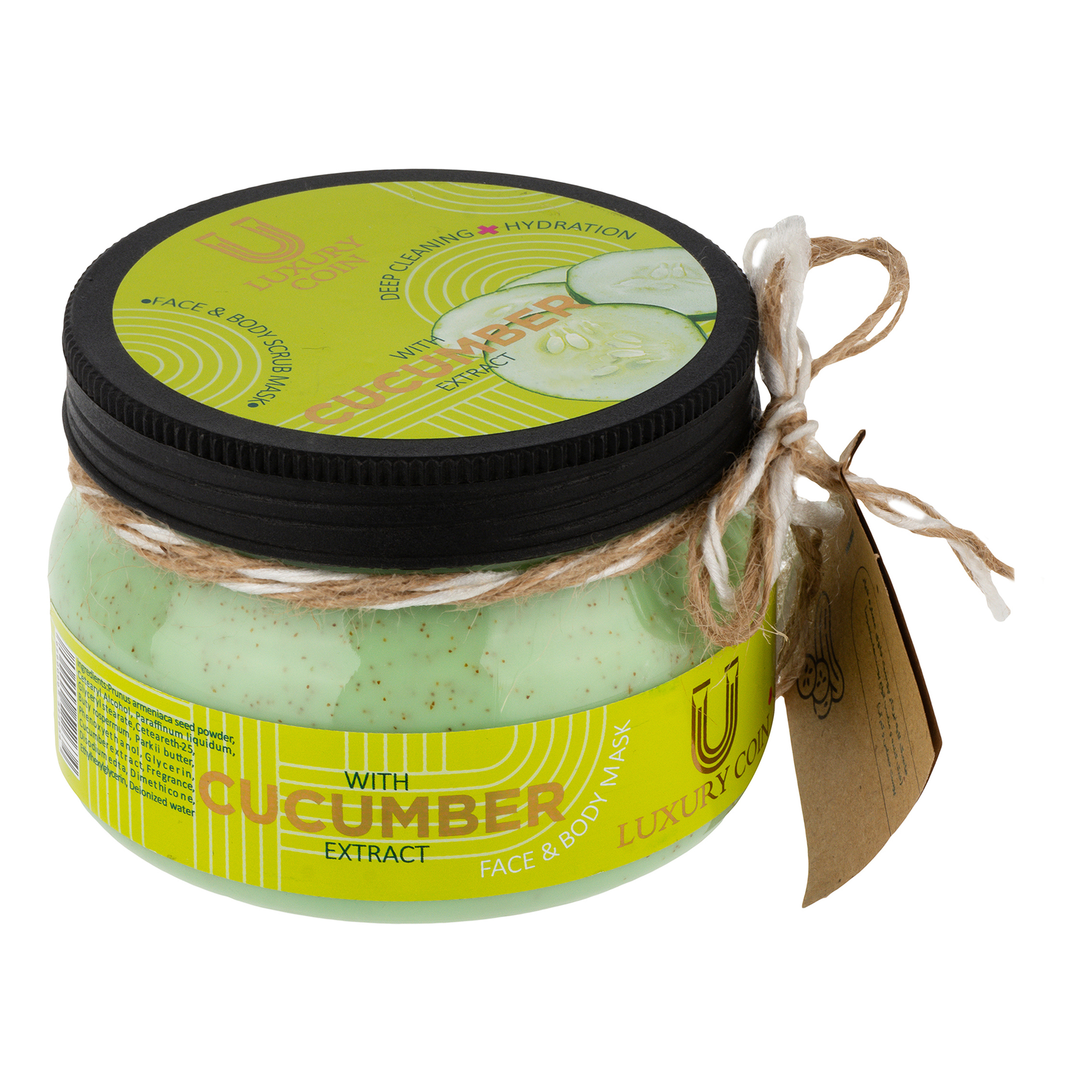 ماسک اسکراب صورت و بدن لاکچری کوین مدل خیار مناسب برای انواع پوست حجم 300 میلی‌لیتر