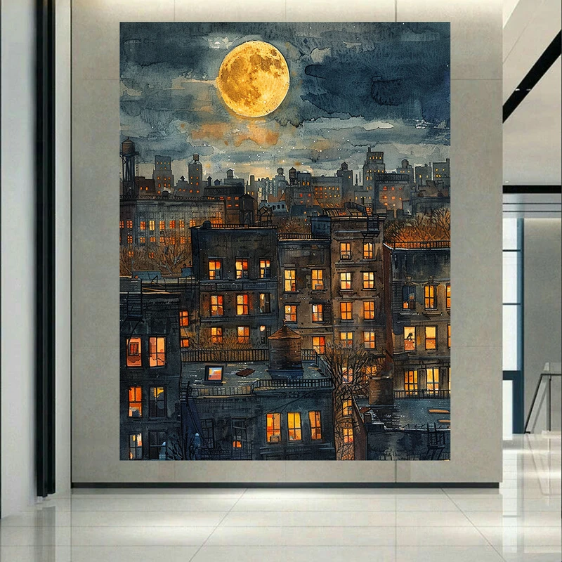 استیکر طرح نقاشی نمای شهر مدل ماه کامل کد AR302740