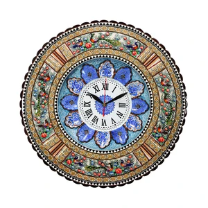 ساعت دیواری خاتم کاری مدل گرد طرح گل و مرغ برجسته کد 43d23-2f3Gr