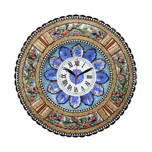 ساعت دیواری خاتم کاری مدل گرد طرح گل و مرغ برجسته کد 43d23-2f3Gr
