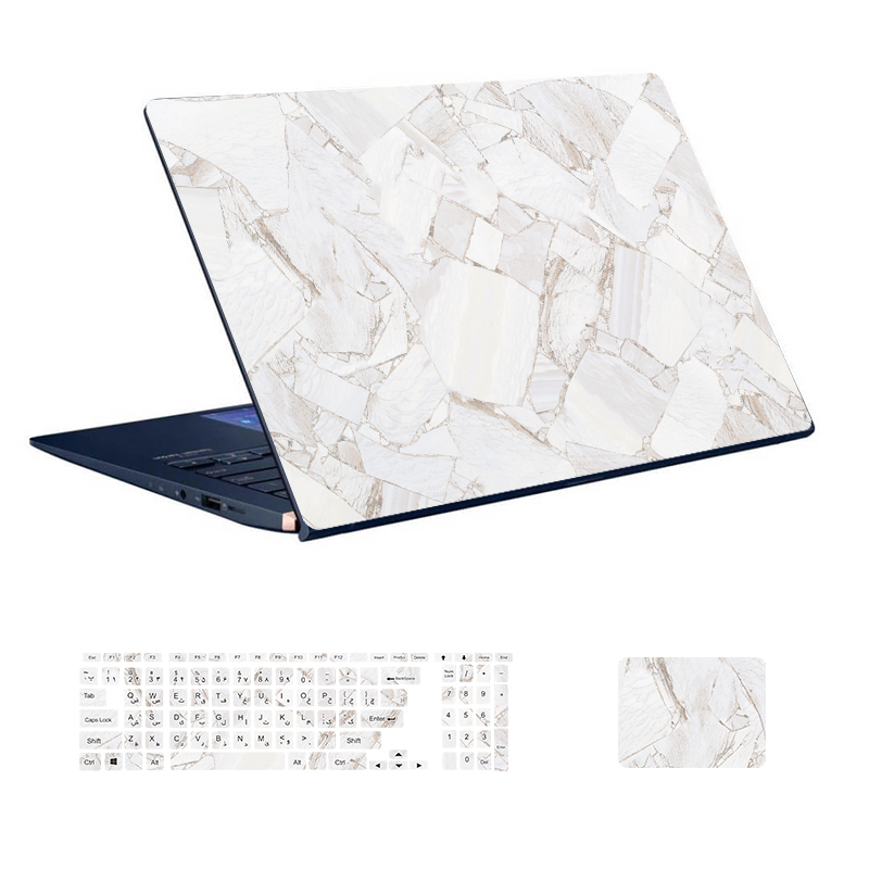 استیکر لپ تاپ توییجین و موییجین طرح Marble کد 100 مناسب برای لپ تاپ 15.6 اینچ به همراه برچسب حروف فارسی کیبورد