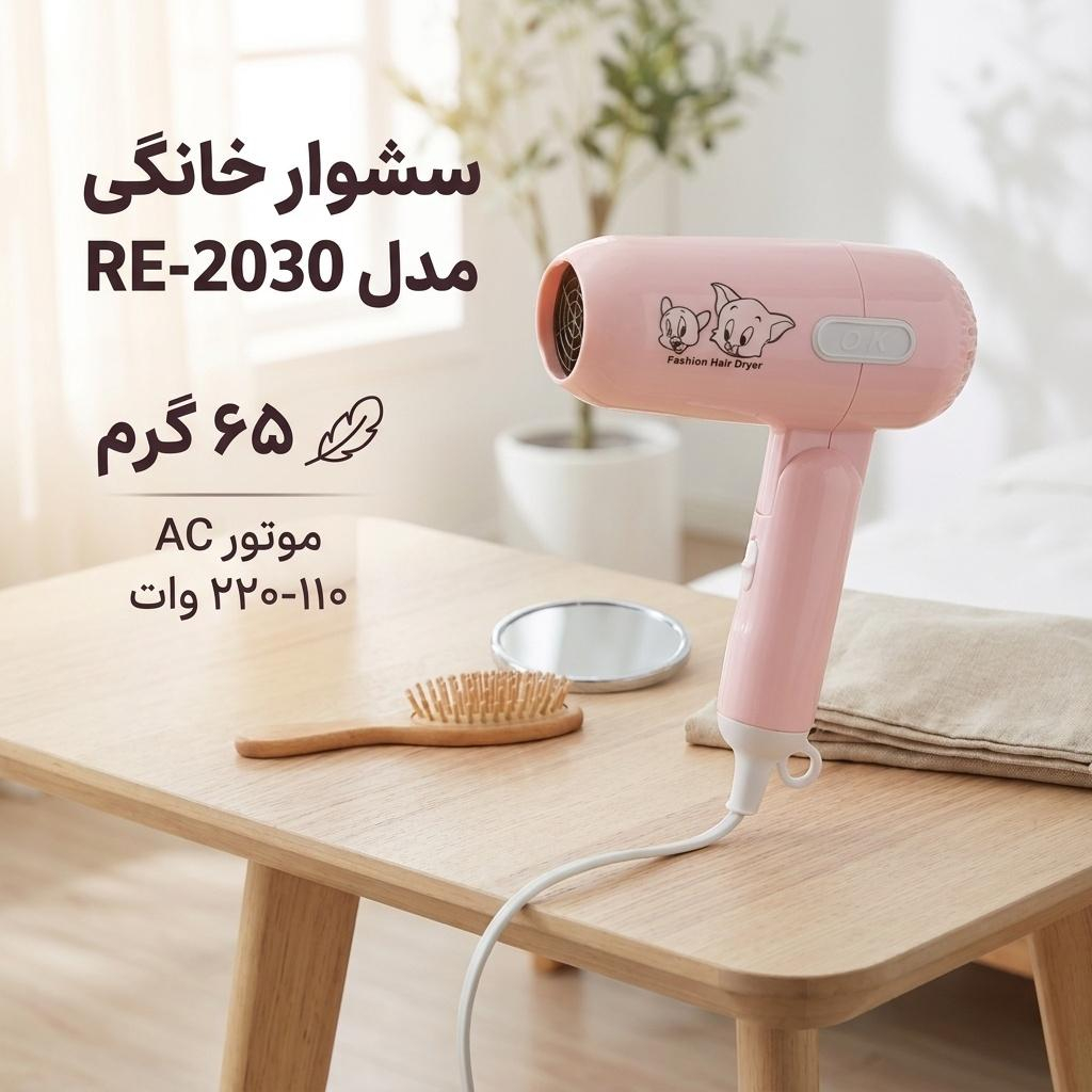 سشوار خانگی مدل RE-2030 با موتور AC و توان 110-220 وات وزن 65 گرم