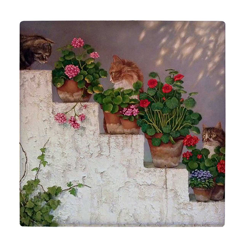 زیر لیوانی طرح نقاشی گلدان های گل و گربه کد 6087118_5177