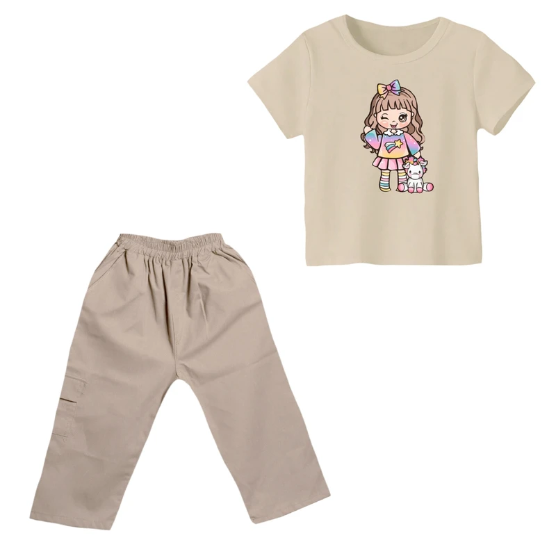 ست تی شرت و شلوارک دخترانه مدل یونیکورن کد ۸