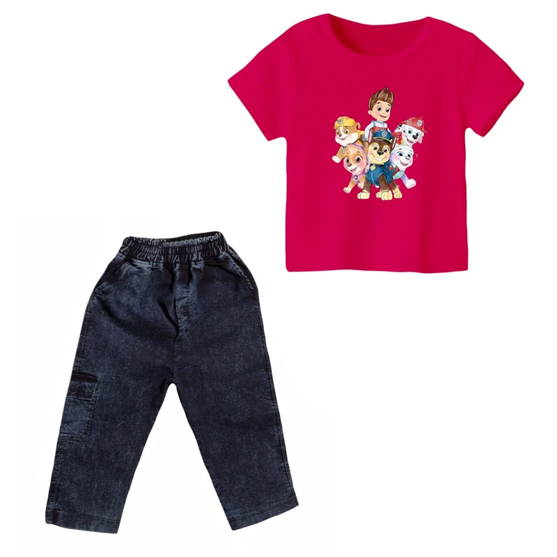 ست تی شرت و شلوارک دخترانه مدل سگ نگهبان کد 2