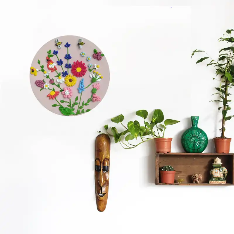 بشقاب دیوارکوب سفالی طرح گل ها کد G1