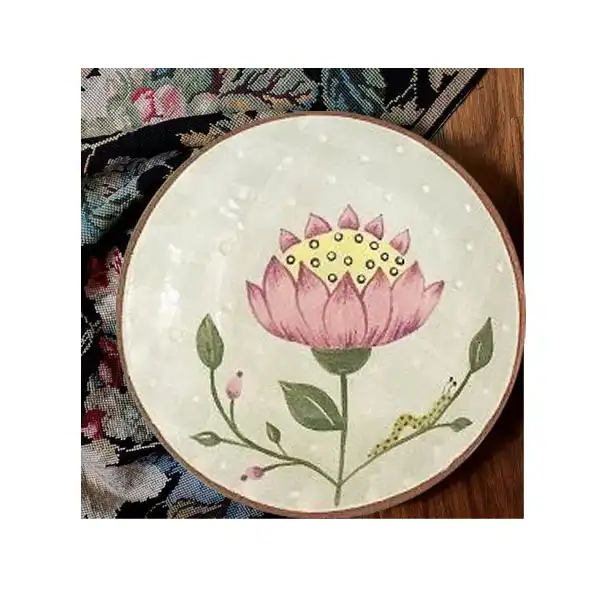 بشقاب دیوارکوب سفالی طرح چهار گل کد 11 مجموعه 4 عددی