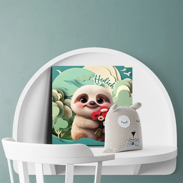 تابلو شاسی لاژید مدل اسم هدیه طرح تنبل کارتونی کد sloth