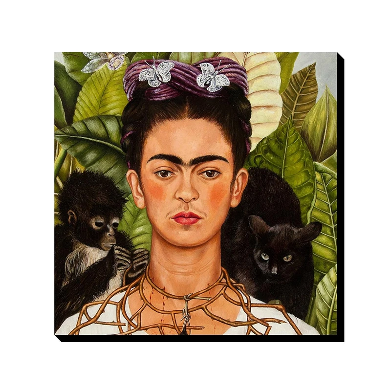 تابلو ترمه طراحان ایده طرح خودنگار با گردنبند آهنی و پرنده از فریدا کد art0125