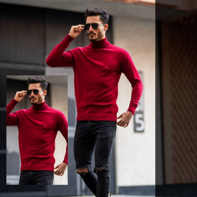 پلیور یقه اسکی مردانه مدل ساده رنگ زرشکی