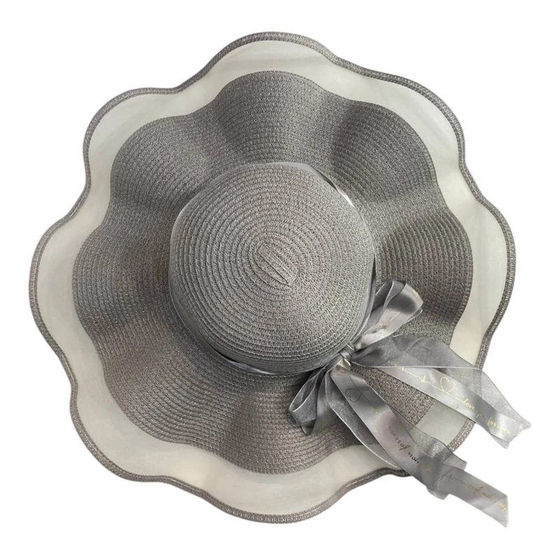 کلاه حصیری زنانه مدل ساحلی دالبری لبه توری ۰۴