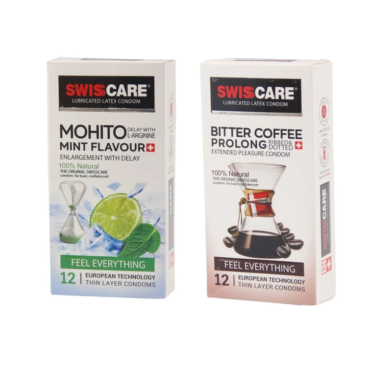  کاندوم سوئیس کر مدل Mohito بسته 12 عددی به همراه کاندوم سوئیس‌کر مدل Coffee Prolong بسته 12 عددی