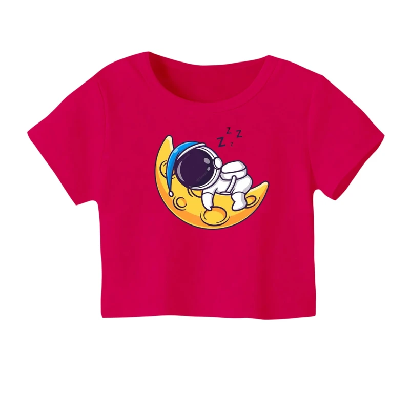 کراپ‌ تی‌شرت آستین کوتاه زنانه مدل فضانورد کد ۴