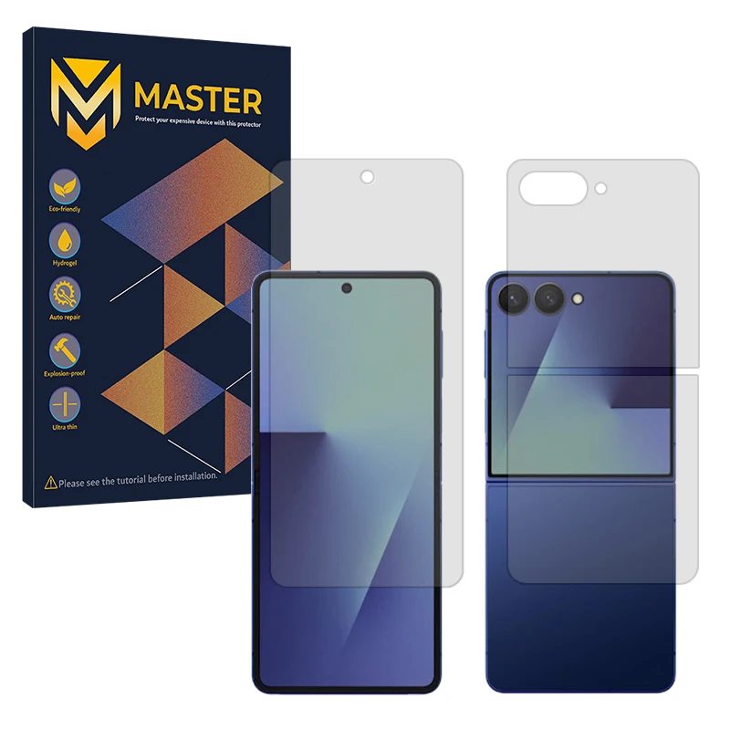 محافظ صفحه نمایش شفاف مستر مدل Resistant مناسب برای گوشی موبایل سامسونگ Galaxy Z Flip7 به همراه محافظ پشت گوشی