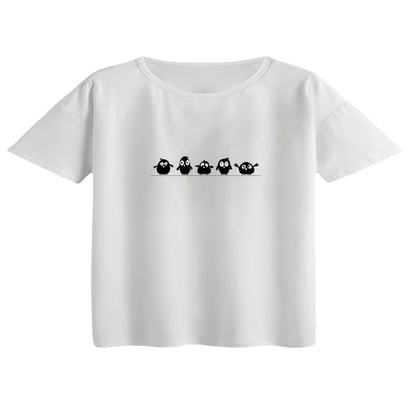 کراپ تی‌شرت آستین کوتاه زنانه مدل پرنده ها