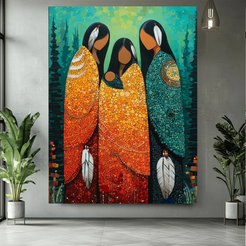 پوستر پارچه ای طرح مخمل مینیمال مدل بانوان سرخپوست کد BK25048