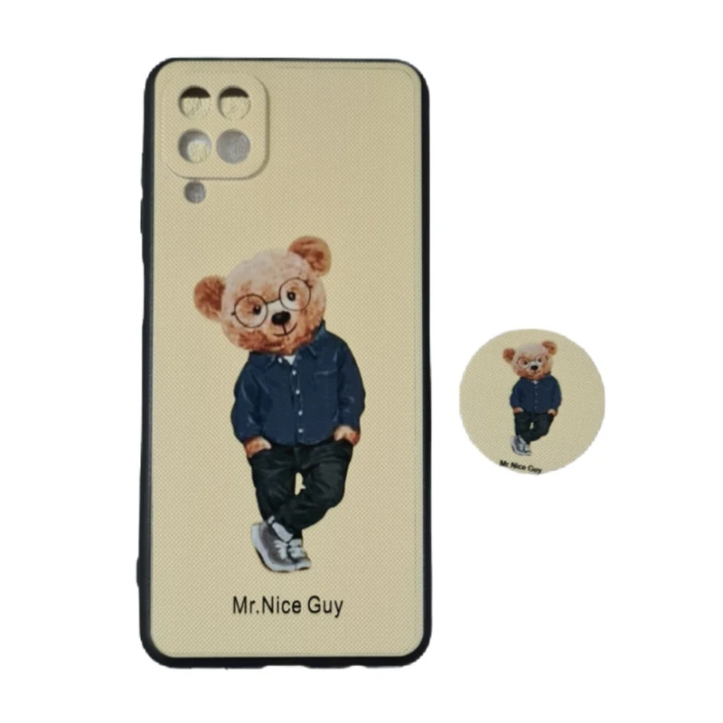 کاور طرح خرس کد 1250 مناسب برای گوشی موبایل سامسونگ Galaxy A12 به همراه پاپ سوکت