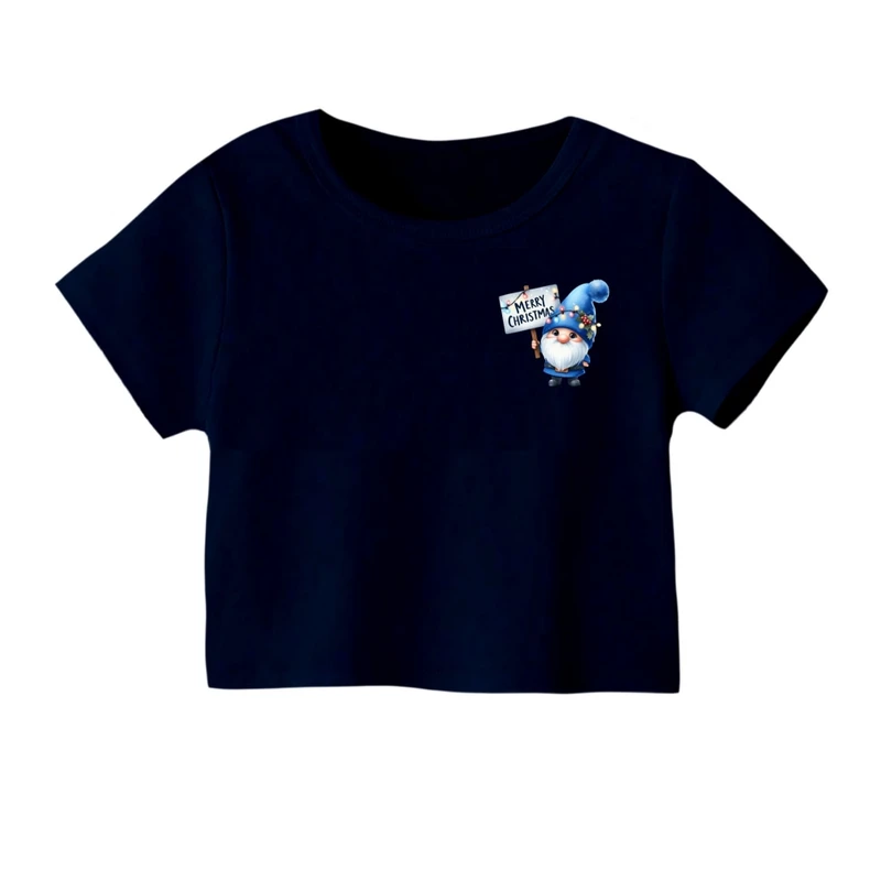 کراپ‌ تی‌شرت آستین کوتاه زنانه مدل بابانوئل کریسمس کد 32 رنگ سورمه ای