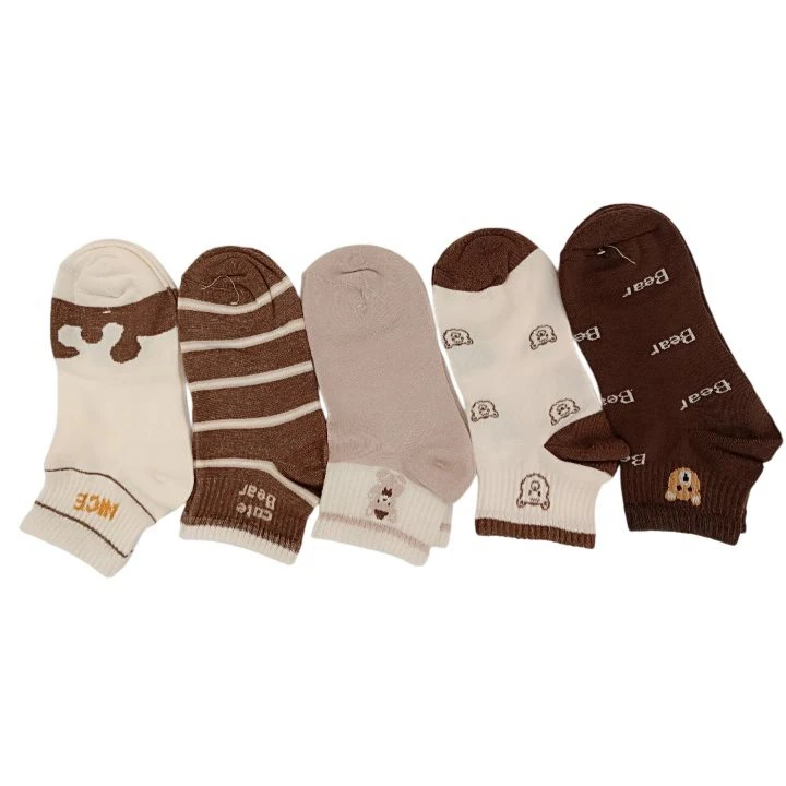 جوراب ساق کوتاه زنانه مدل تدی بسته 5 عددی