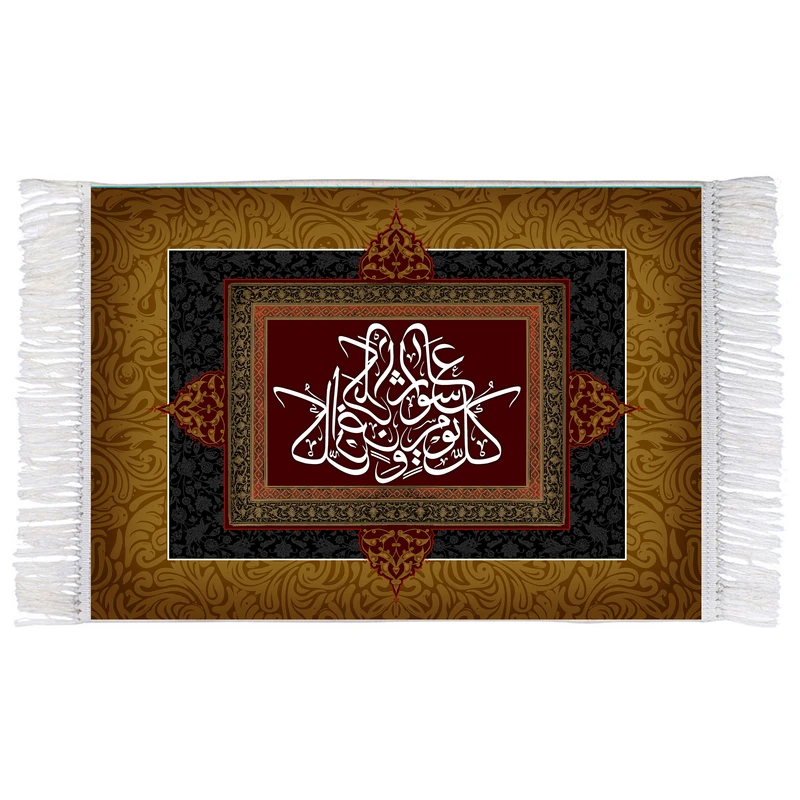 فرش ماشینی دیوارکوب اطلس آبی طرح کل یوم عشورا کل ارض کربلا مدل T2797